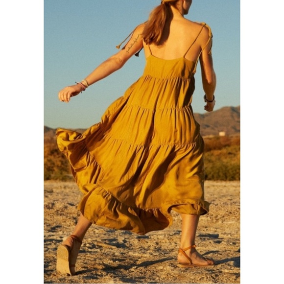 UNSUBSCRIBED | NWT $248 Asymmetrical Silk Tiered Dress in Tank Tan, Size 4 - Picture 3 of 12